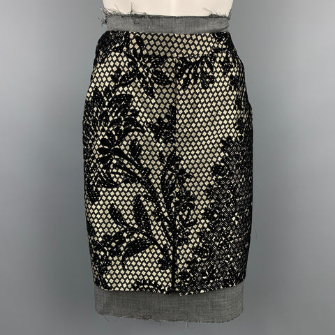 AF VANDERVORST Taille 6 Ensemble jupe en mélange d'acétate jacquard noir et argent