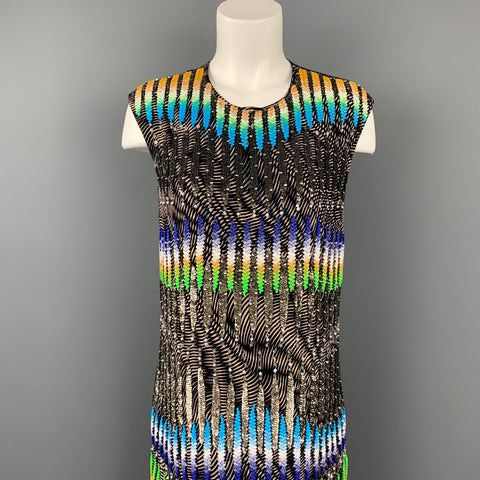 PETER PILOTTO Size 6 Multi-Color Sequined Beaded Silk Shift Dress