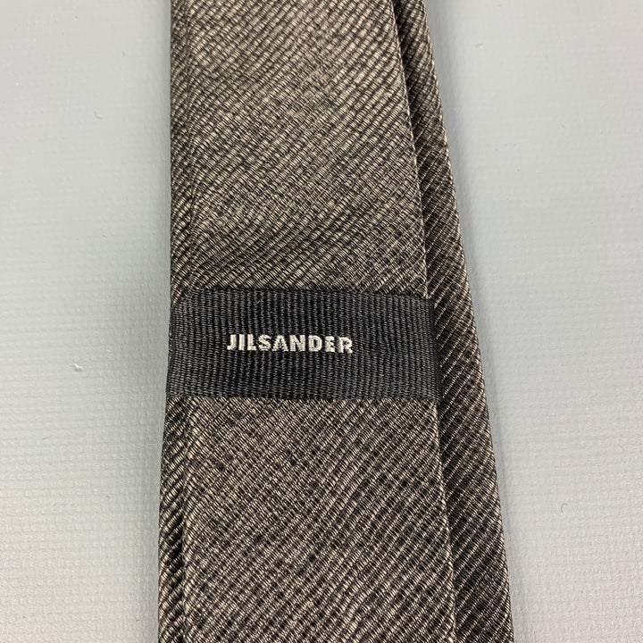 JIL SANDER Grey Silk Cotton Skinny Tie