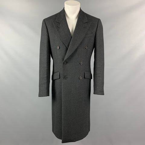 PRADA Size 38 Charcoal Pinstripe Wool Blend Peak Lapel Double Breasted Coat