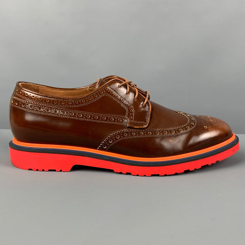 PAUL SMITH Size 10 Brown Red Orange Perforated Leather Wingtip Lace Up Shoes