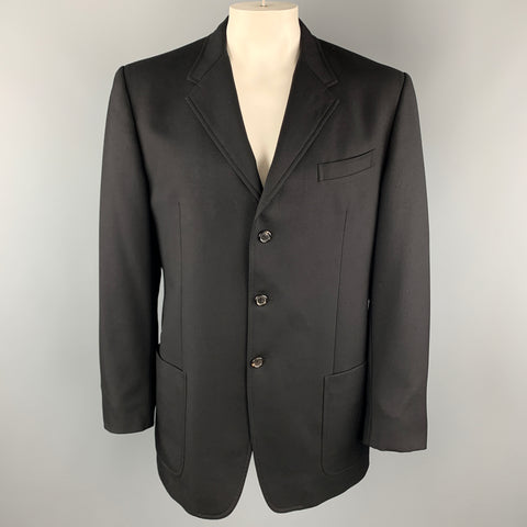 PRADA Size 46 Black Virgin Wool Notch Lapel Patch Pockets Coat