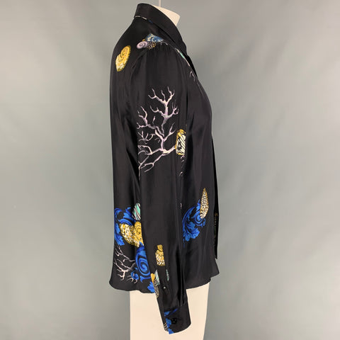 VERSACE COLLECTION Size L Black Print Silk Hidden Placket Long Sleeve Shirt