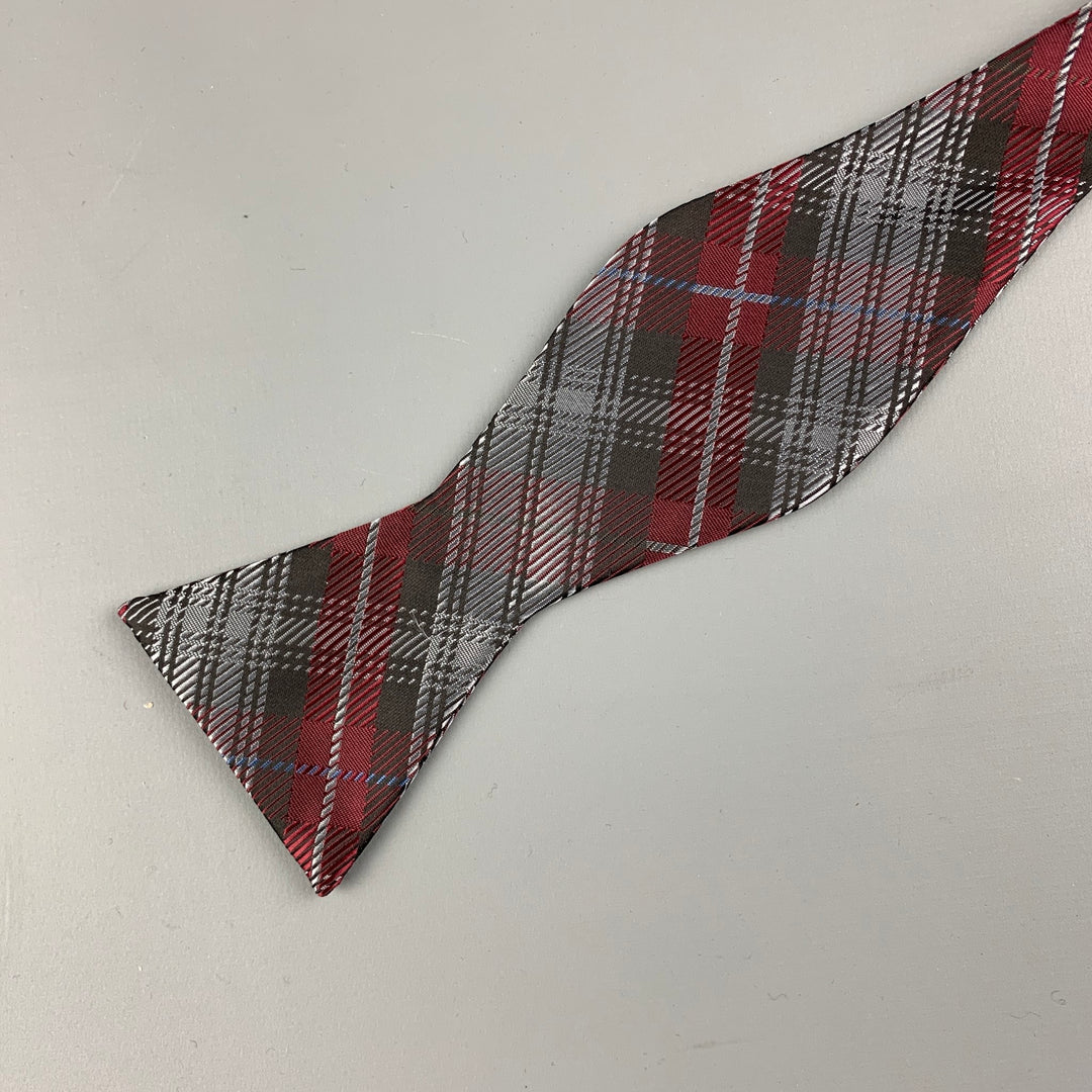 J. FERRAR Size One Size Grey Red Plaid Polyester Tie