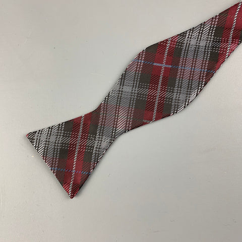 J. FERRAR Size One Size Grey Red Plaid Polyester Tie