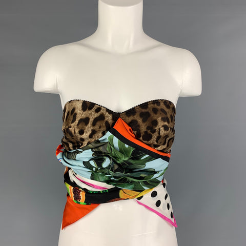 DOLCE &amp; GABBANA Blusa sin tirantes con pañuelo de seda multicolor talla 6