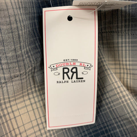 RRL by RALPH LAUREN Size XXL Grey Navy Plaid Button Up Long Sleeve Shirt