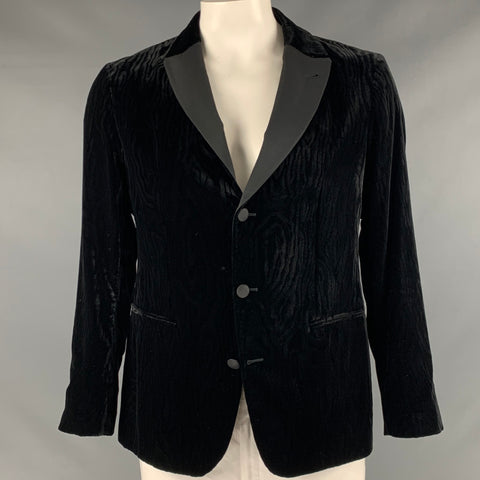 GIORGIO ARMANI Size 42 Black Velvet Viscose Blend Peak Lapel Sport Coat