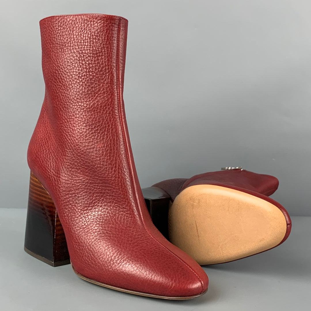 MAISON MARTIN MARGIELA Size 6 Red Leather Pebble Grain Chunky heel Boots