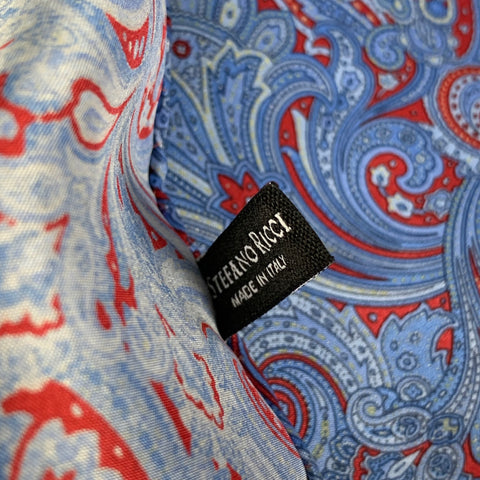 STEFANO RICCI Blue Red Paisley Silk Pocket Square