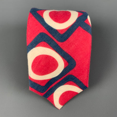 ALTEA Red Navy Print Linen Ramie Tie