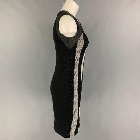 YIGAL AZROUEL Talla 4 Vestido sin mangas de piel de cordero con ojales de algodón blanco y negro