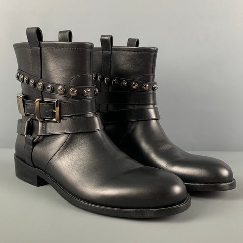 CASADEI Talla 9.5 Botas sin cordones de cuero con tachuelas plateadas negras