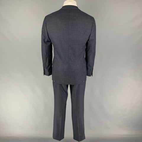 BRUNELLO CUCINELLI Size 38 Navy Mouline Check Lana Wool Suit