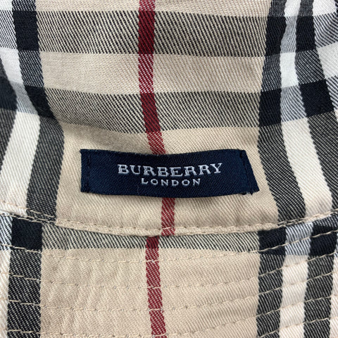 BURBERRY LONDON Beige & Tan Plaid Corduroy Cotton Reversible Bucket Hat