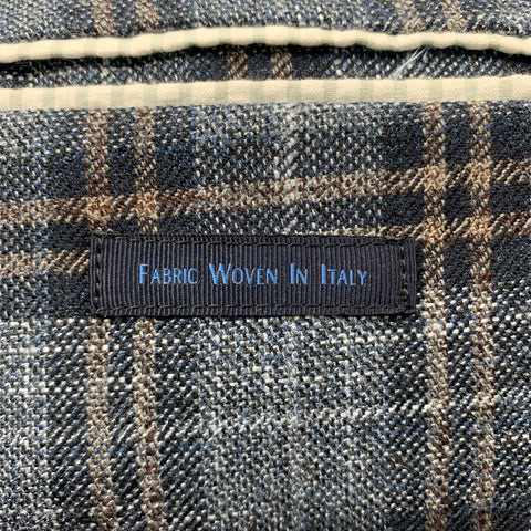 HASPEL Size 38 Navy Plaid Wool / Viscose Blend Notch Lapel Sport Coat