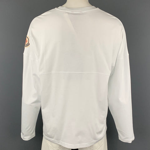 MONCLER Size L White Logo Cotton Long Sleeve T-shirt