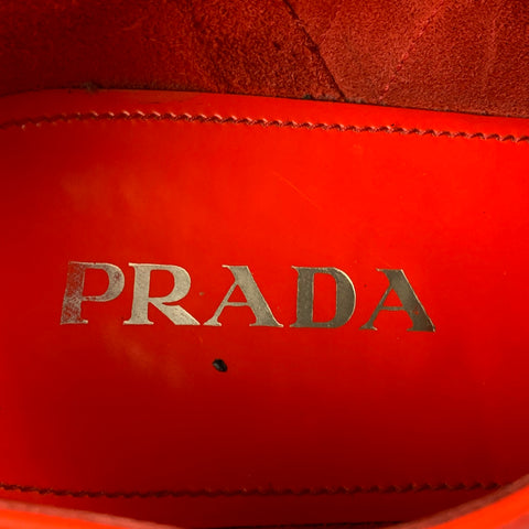 PRADA Size 11 Orange Perforated Leather Monk Strap Loafers