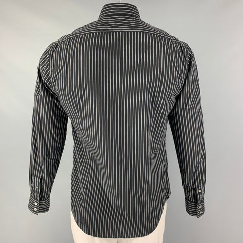 JOHN VARVATOS * U.S.A. Size M Black Grey Stripe Cotton Long Sleeve Shirt