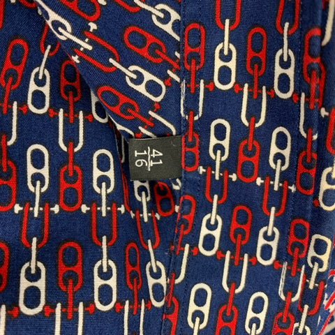 GUCCI Size M Blue Red White Chain Cotton Long Sleeve Shirt