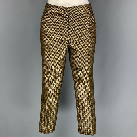 ETRO Talla 6 Pantalones de vestir cortos con mezcla de poliéster jacquard marrón dorado y chevron