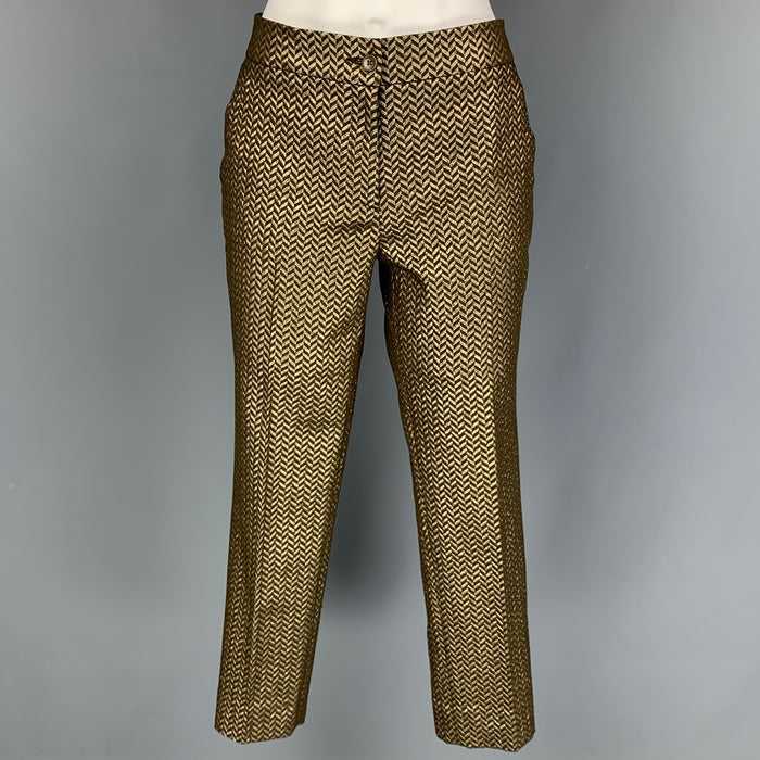 ETRO Size 6 Gold Brown Jacquard Polyester Blend Chevron Cropped Dress Pants