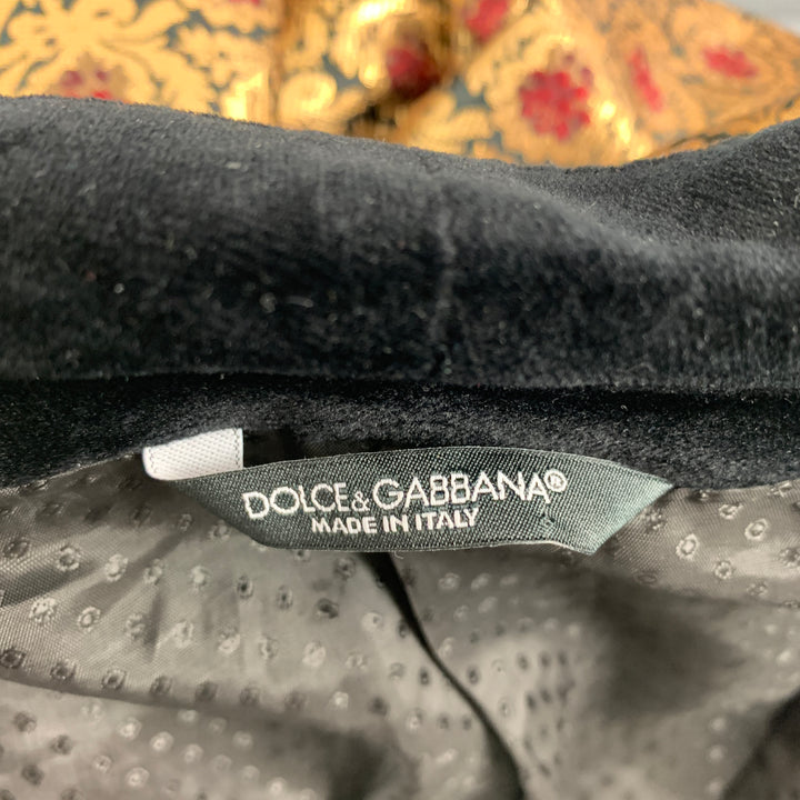DOLCE & GABBANA Size 42 Gold Black Burgundy Jacquard Polyester / Cotton Notch Lapel Suit