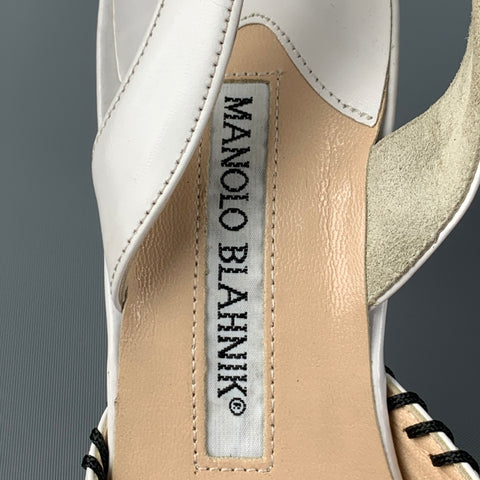 MANOLO BLAHNIK Size 6.5 White Leather Slingback Pumps