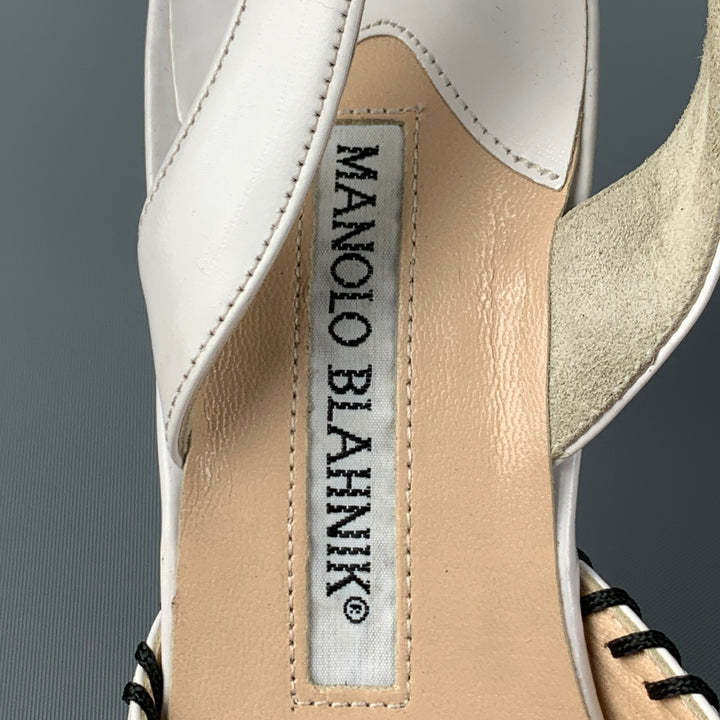 MANOLO BLAHNIK Size 6.5 White Leather Slingback Pumps