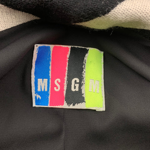 MSGM Size 6 Black & White Chevron Wool / Silk Collarless Coat