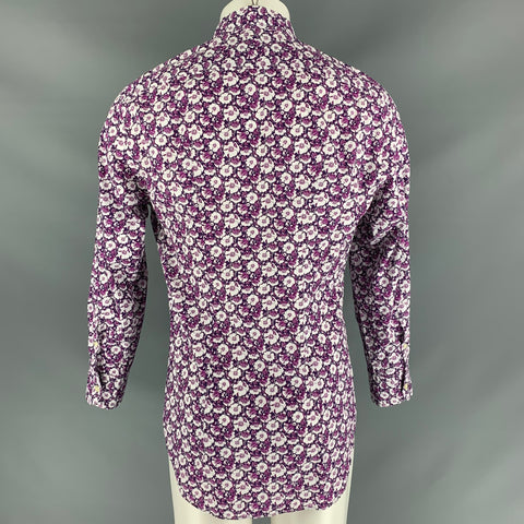 CARLO CHIONNA Size 40 White Purple Floral Cotton Button Down Long Sleeve Shirt