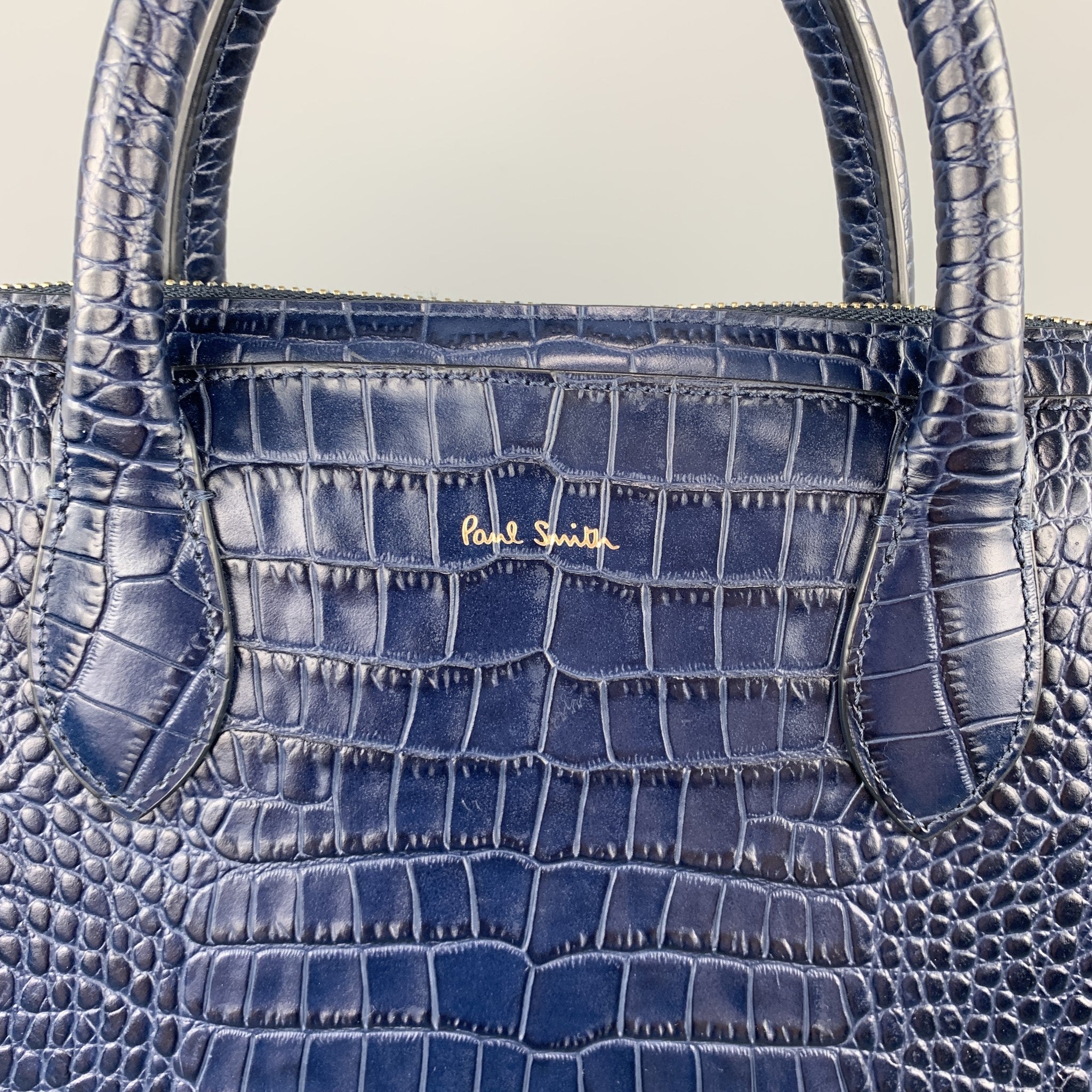 PAUL SMITH Navy Crocodile Embossed Leather Laptop Case Briefcase