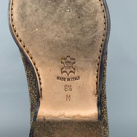 DONALD J PLINER Size 9.5 Brown & Gold Beaded Leather Slip On Loafers