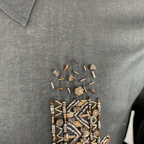 JUST CAVALLI Size M Embellishment Black Cotton Button Up Wide Pointed Collar Long Sleeve Shirt