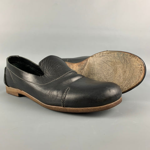 FAUSTO SANTINI Size 10 Black Contrast Stitch Leather Pull On Loafers