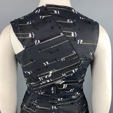 JIL SANDER Size 12 Navy & White Textured Sleeveless Cocktail Dress