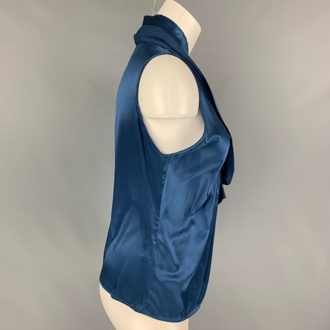 ETRO Size 4 Blue Silk Ruffled Sleeveless Dress Top