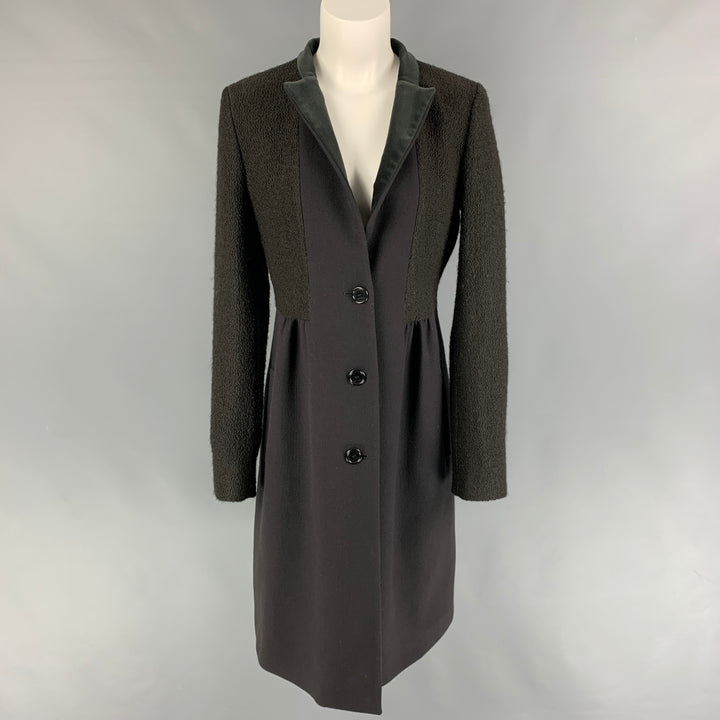 ETRO Size 8 Olive Charcoal Wool Blend Buttoned Coat