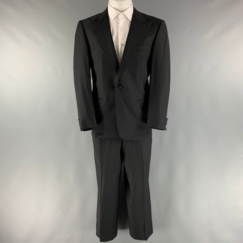 ERMENEGILDO ZEGNA Size 38 Black Solid Wool Peak Lapel 32 29 Tuxedo