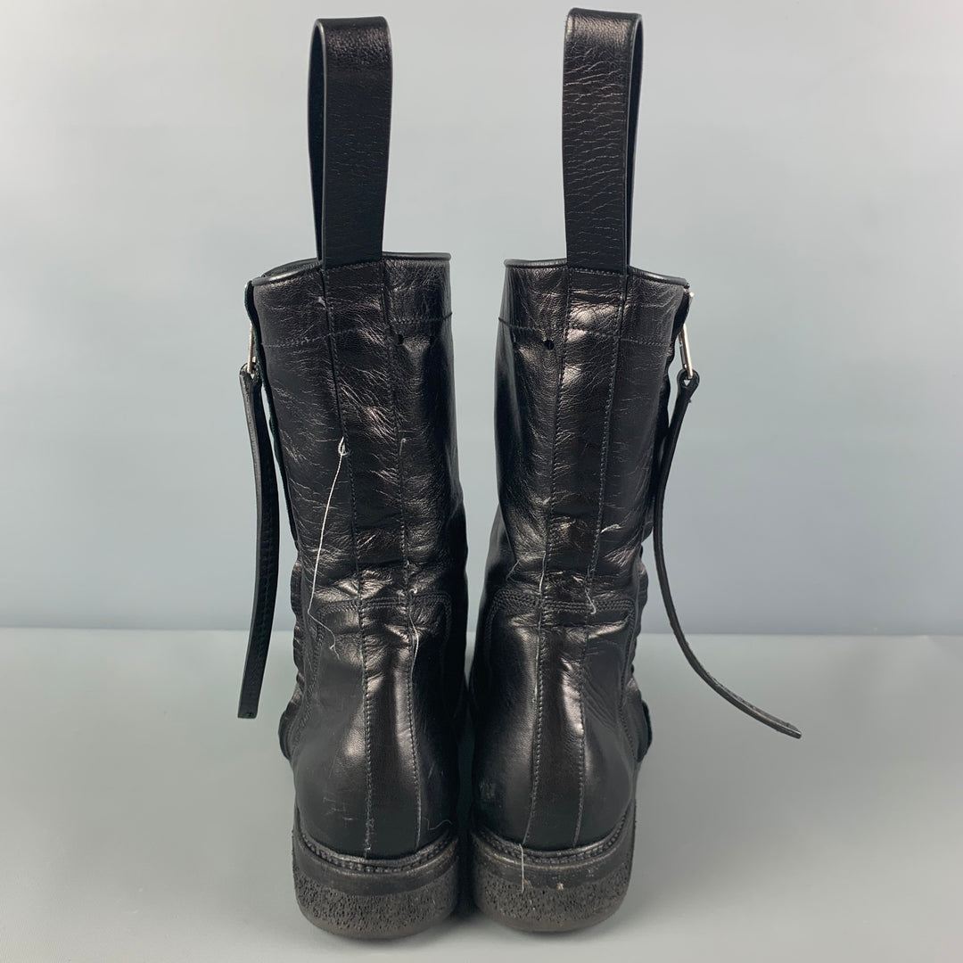 RICK OWENS Size 8 Black Leather Side Zipper Boots