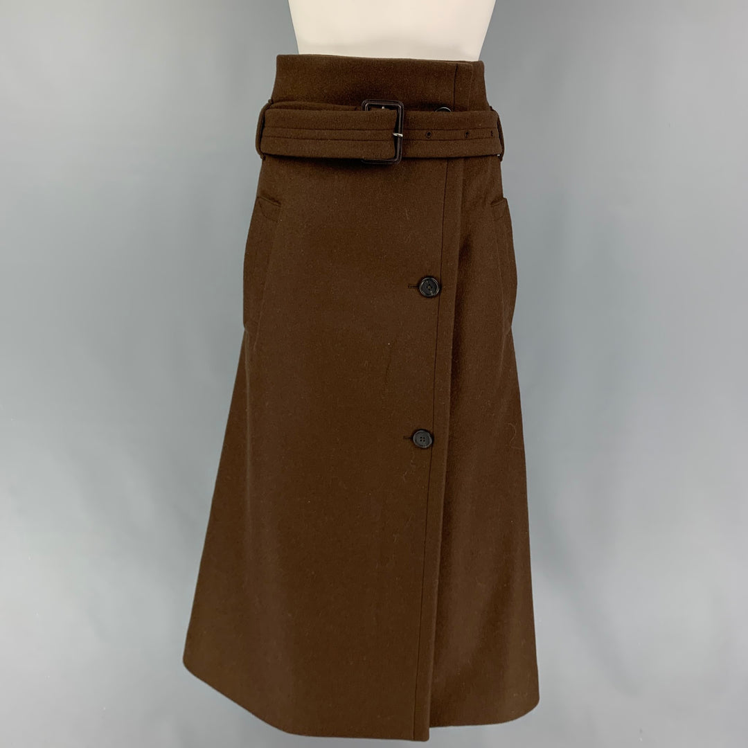 THE ROW Falda Paperbag Benito con cinturón y poliamida en lana marrón Talla XS