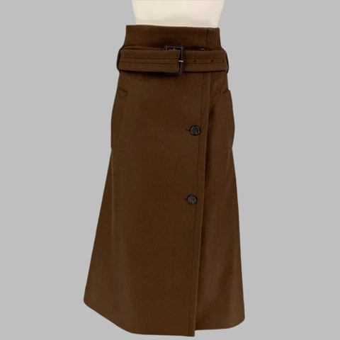 THE ROW Taille XS Jupe paperbag ceinturée Benito en laine et polyamide marron