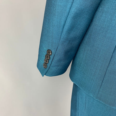 BURBERRY LONDON Size 42 R Teal Wool Mohair Notch Lapel Suit