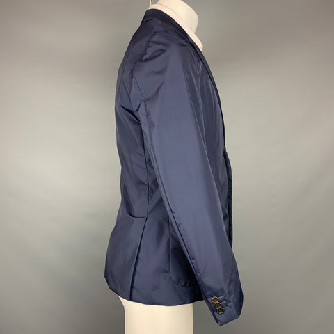 PRADA Size 40 Navy Nylon / Polyester Notch Lapel Sport Coat