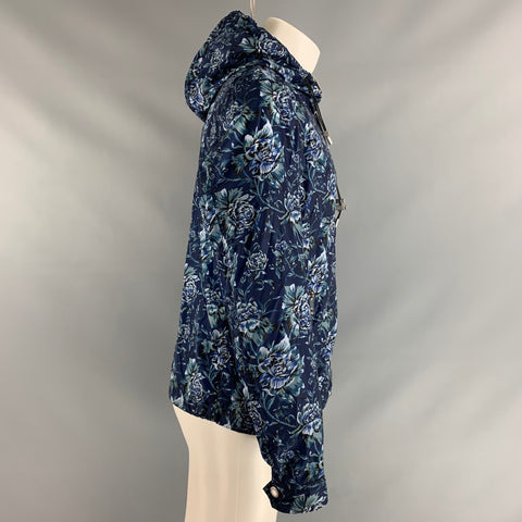 BURBERRY Size M Blue Floral Nylon Windbreaker Jacket