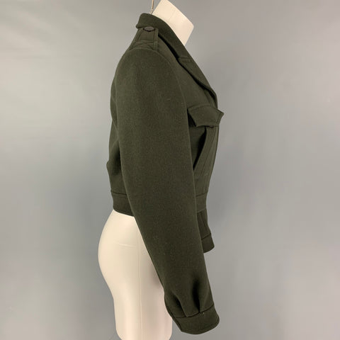 SAINT LAURENT Size 4 Dark Green Wool Cropped Military Jacket
