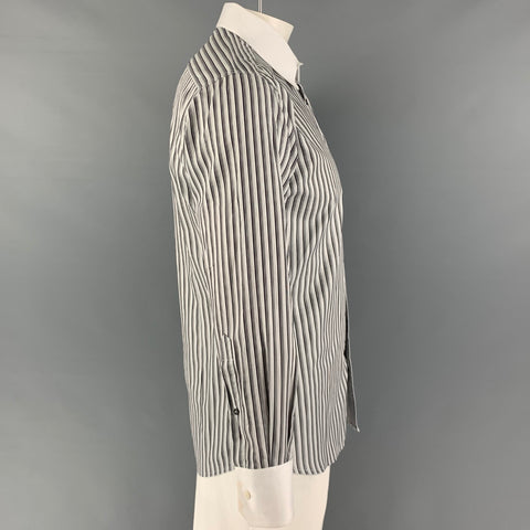 GUCCI Size L White Black Stripe Long Sleeve Shirt