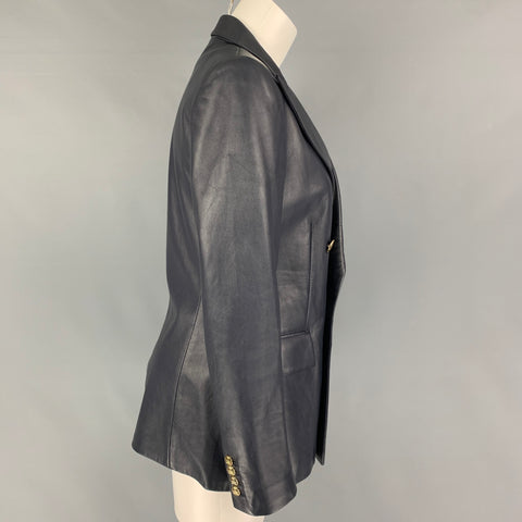RALPH LAUREN Collection Size 8 Navy Lamb Skin Double Breasted Camden Jacket