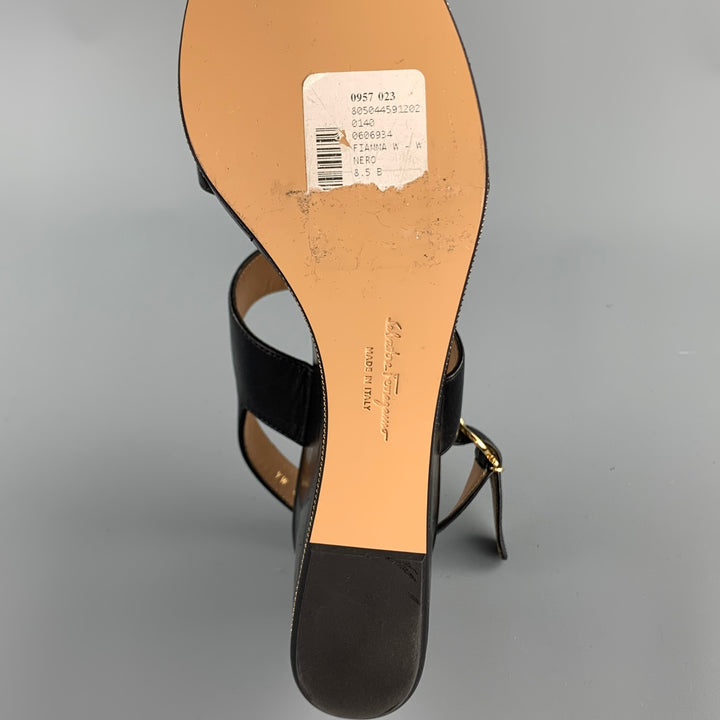 SALVATORE FERRAGAMO Fiamma Size 8.5 Black Leather Platform Sandals