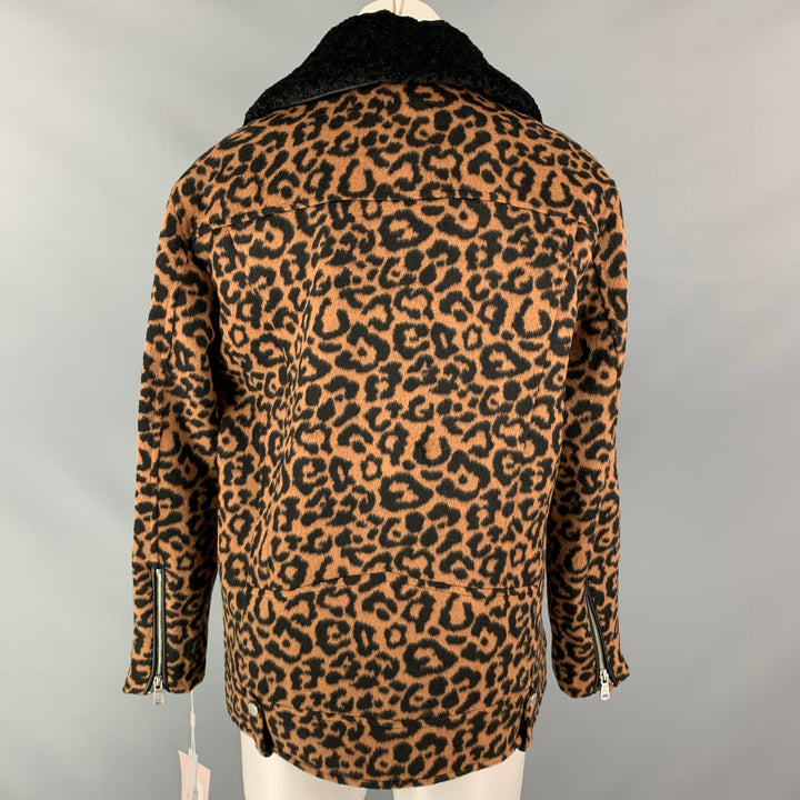 AVEC LES FILLES Size M Black & Brown Animal Print Polyester Coat